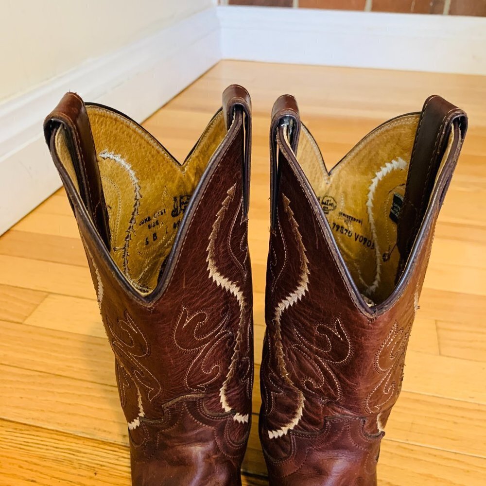 Vintage Justin Cowboy Boots Size 6 B Leather USA Made Western Rich Brown - Picture 14 of 16